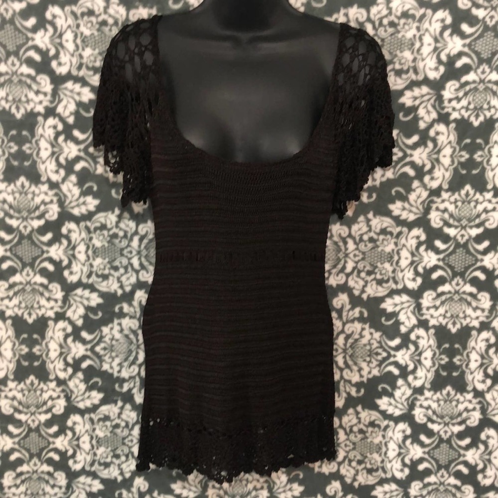 Tahari Arthur Levine Chocolate Brown Knit Top